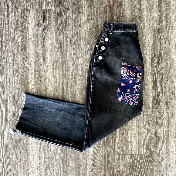 Vintage Lawman Jeans Sz 2 High Rise Black Denim Western Rodeo Patchwork Y2K RARE - Picture 1 of 16